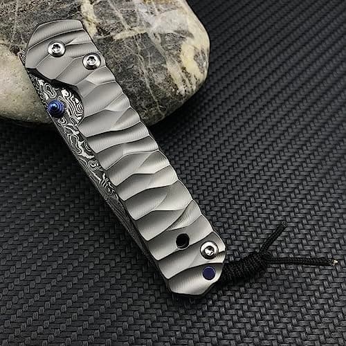 6.7" Damascus Steel Frame Lock Knife, TC4 Titanium Handles (Classic)
