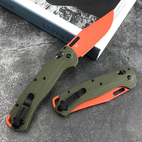 Folding Knife with Orange Blade and Green Handle for Camping and Hunting