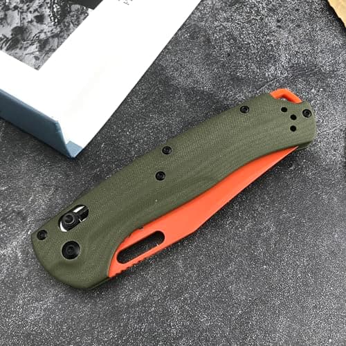 Folding Knife with Orange Blade and Green Handle for Camping and Hunting