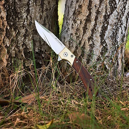 FLISSA Pocket Knife, D2 Steel Blade, Ball Bearing, Copper & Wood Handle, Liner Lock, EDC Perfect