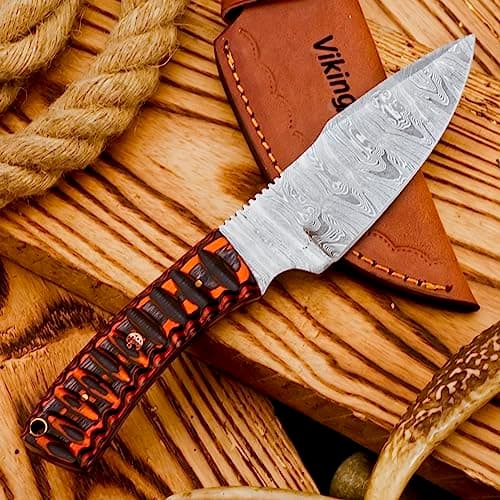 Predator Hunter 9" Damascus Steel Fixed Blade Skinning Knife (Exotic Wood Handle)
