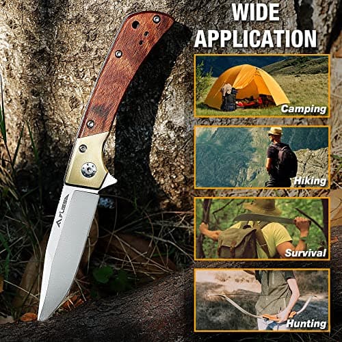 FLISSA Pocket Knife, D2 Steel Blade, Ball Bearing, Copper & Wood Handle, Liner Lock, EDC Perfect