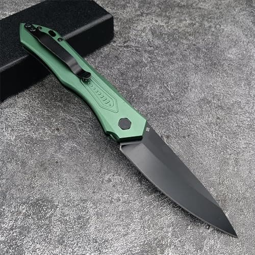 HUAAO Assisted Opening Folding Knife, Green Aluminum Handles, Christmas Gift for Men and Women