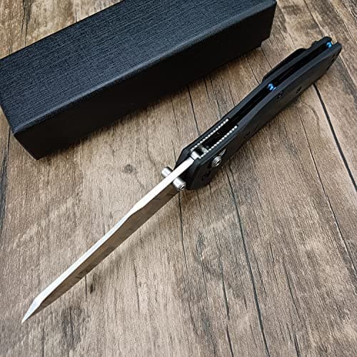 HUAAO Axis Lock EDC Knife, 3.3" Satin Blade, Black Fiberglass Handle, Lightweight Camp Knife