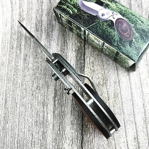 Assisted Opening Pocket Knife, 2" 5CR13MOV Blade, Wooden Handle, Perfect for Camping & Survival