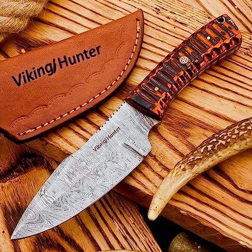 Predator Hunter 9" Damascus Steel Fixed Blade Skinning Knife (Exotic Wood Handle)