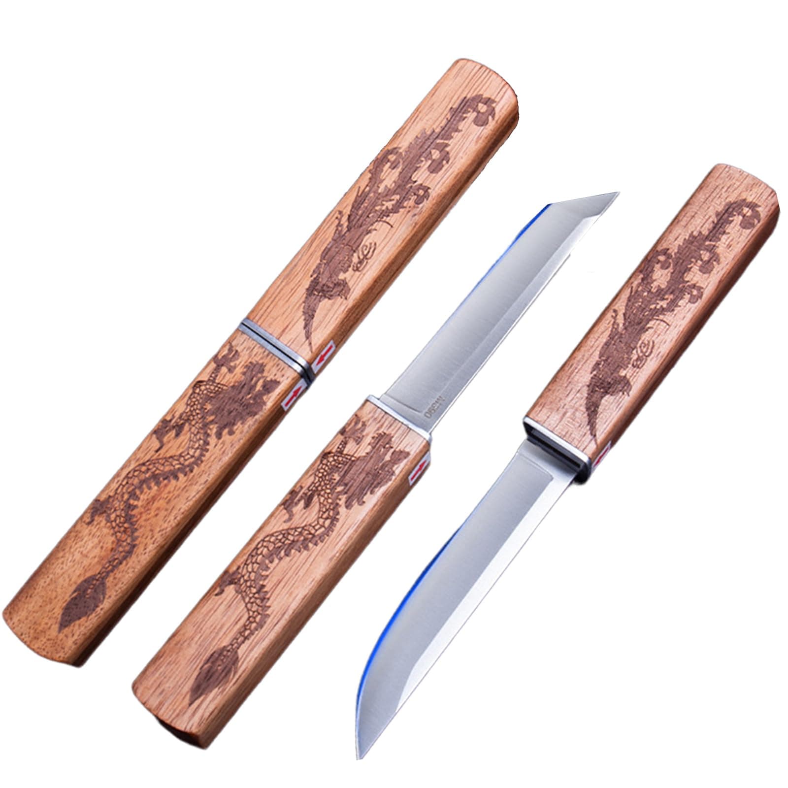 Professional 2-Piece Steak Knife Set with Bamboo Sheath for Chefs and Camping