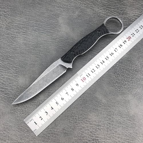 8Cr13MOV Full Tang Survival Knife with Kydex Sheath & Finger Loop (Black)