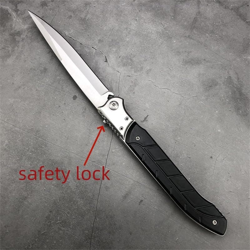 12 Large Push Button Lock Pocket Knife EDC for Camping, Hunting, Hiking (Black)
