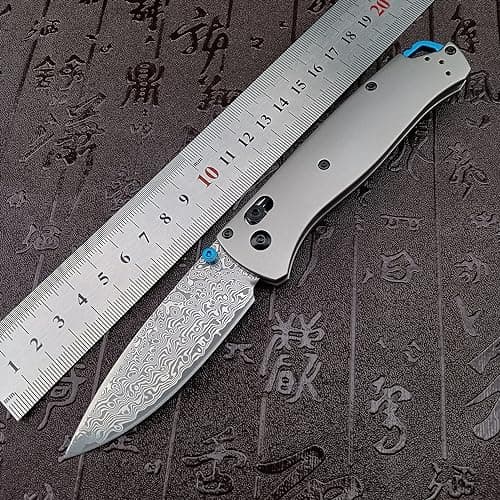 Titanium Folding Pocket Knife with Damascus Blade and Clip