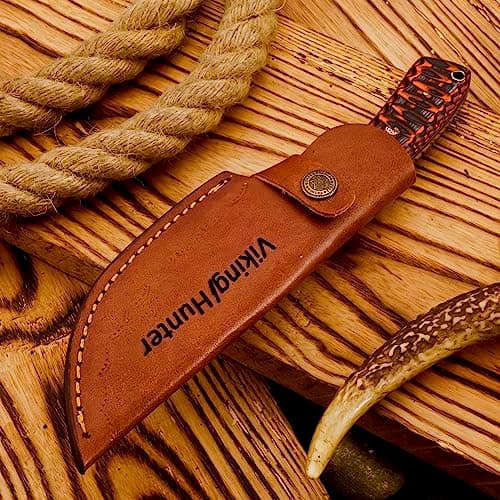Predator Hunter 9" Damascus Steel Fixed Blade Skinning Knife (Exotic Wood Handle)