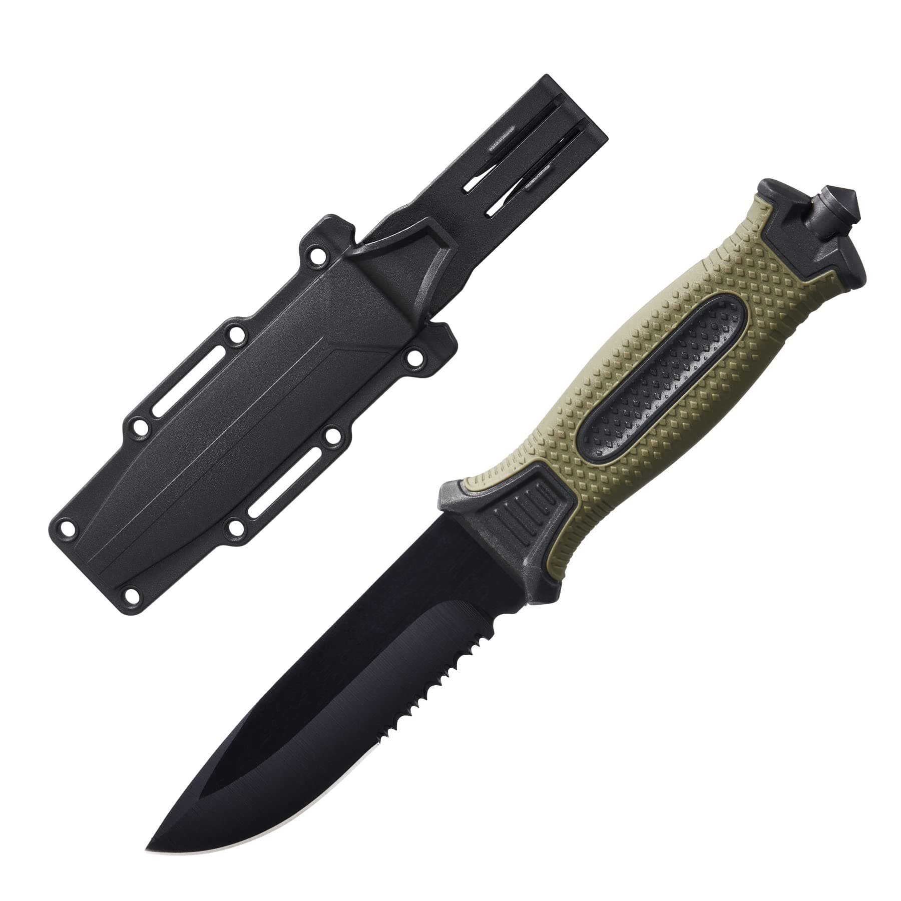 10" Military Green Stainless Steel Survival Knife with Sheath & Clip for Camping, Hunting, & Outdoors