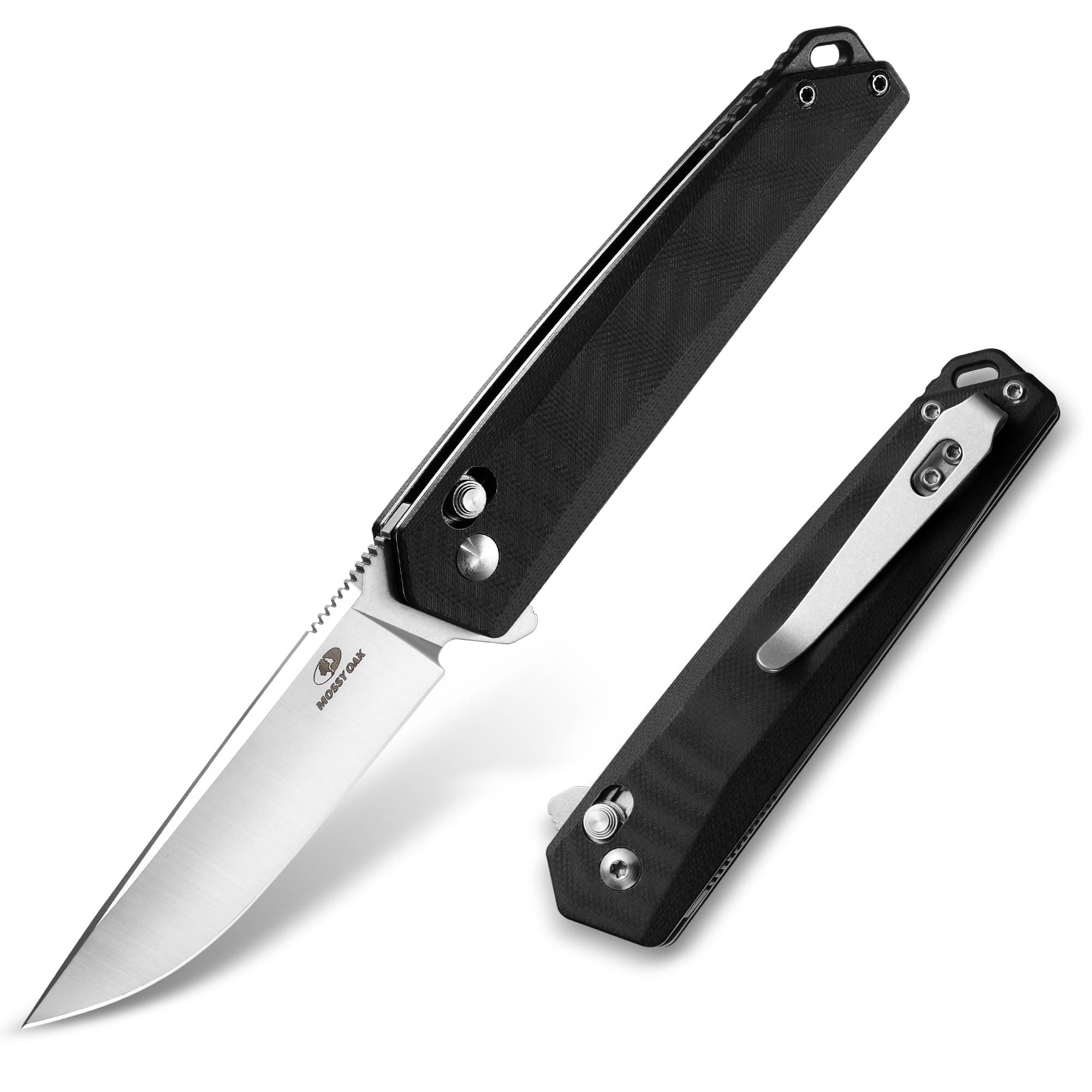 Mossy Oak 3.5-Inch D2 Steel Pocket Knife, Black Belt Clip (EDC)
