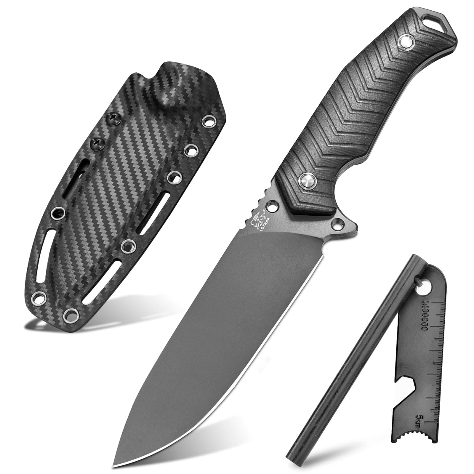 Survival Knife for Men: Lothar Bat D2 Steel Fixed Blade with Fire Starter and Kydex Sheath