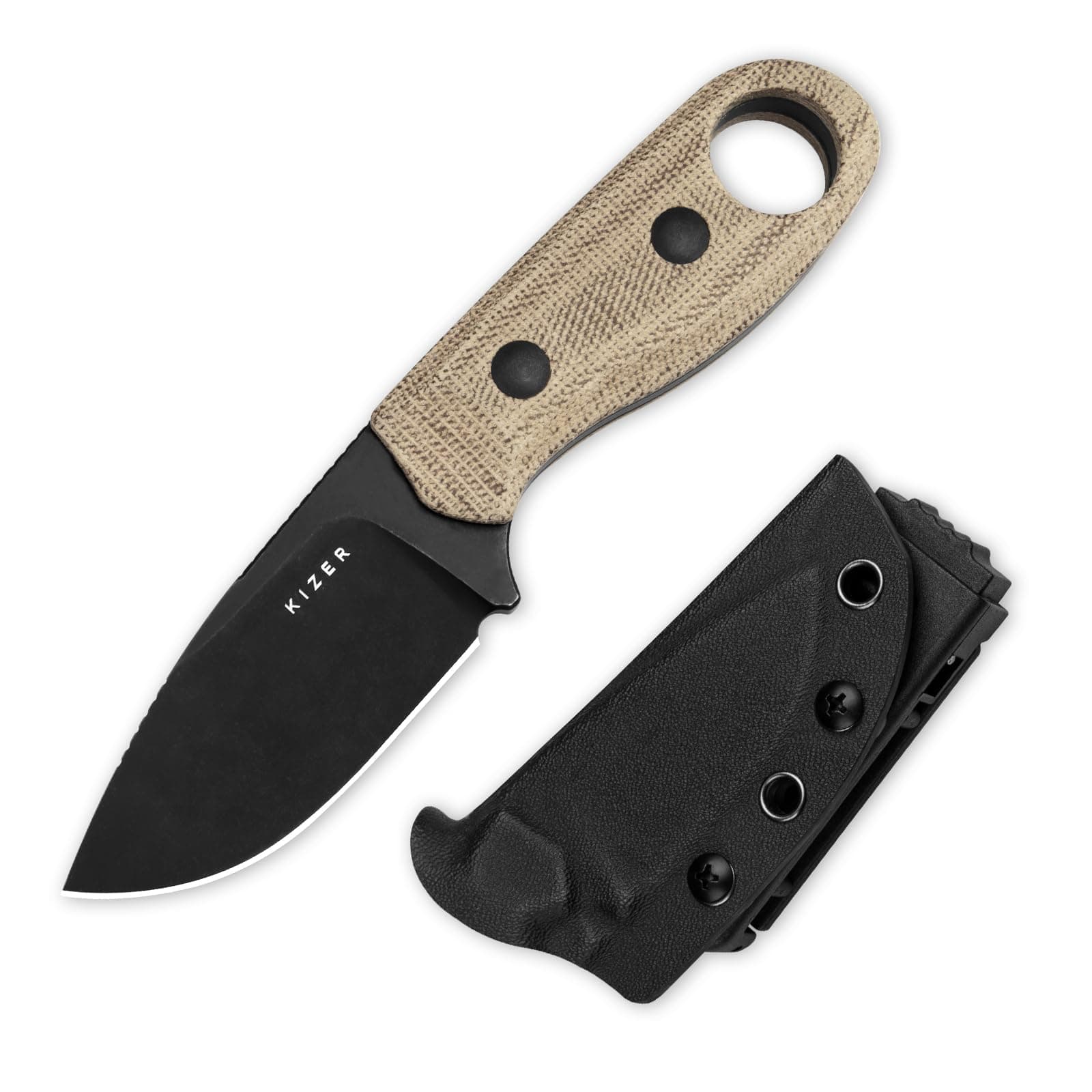 Kizer Beaver Fixed Blade Knife, D2 Steel, Brown Micarta, Black G10 Handle, EDC, Camping, Survival, Hunting