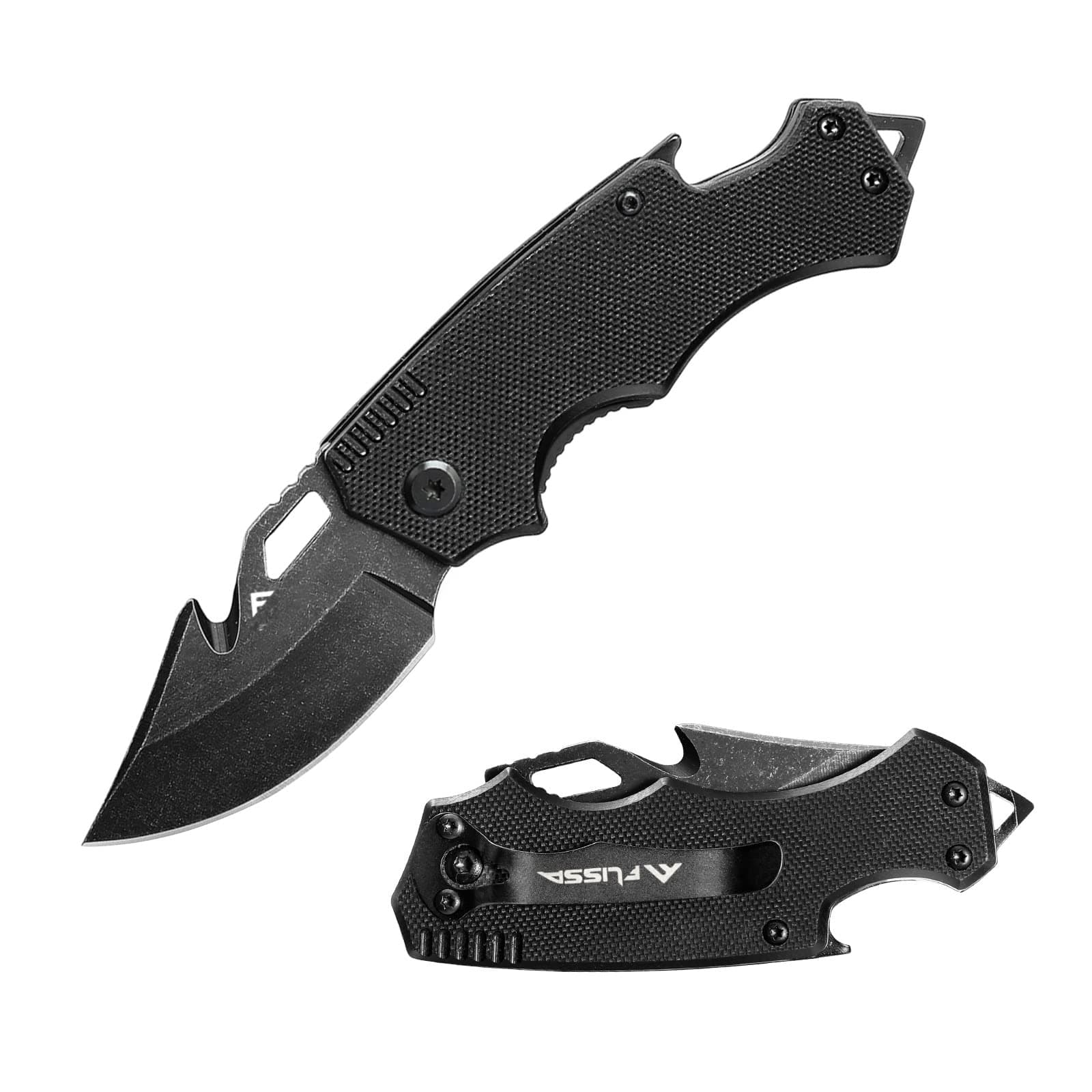Mini Folding Pocket Knife with Drop Point Blade for Men (Black)