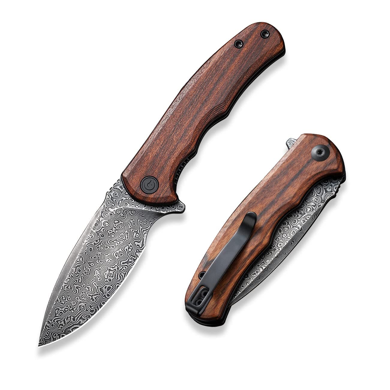 CIVIVI Damascus Blade Foldable Knife, 2.98" Guibourtia Wood, Ideal for Camping and Hiking C18026C-DS1