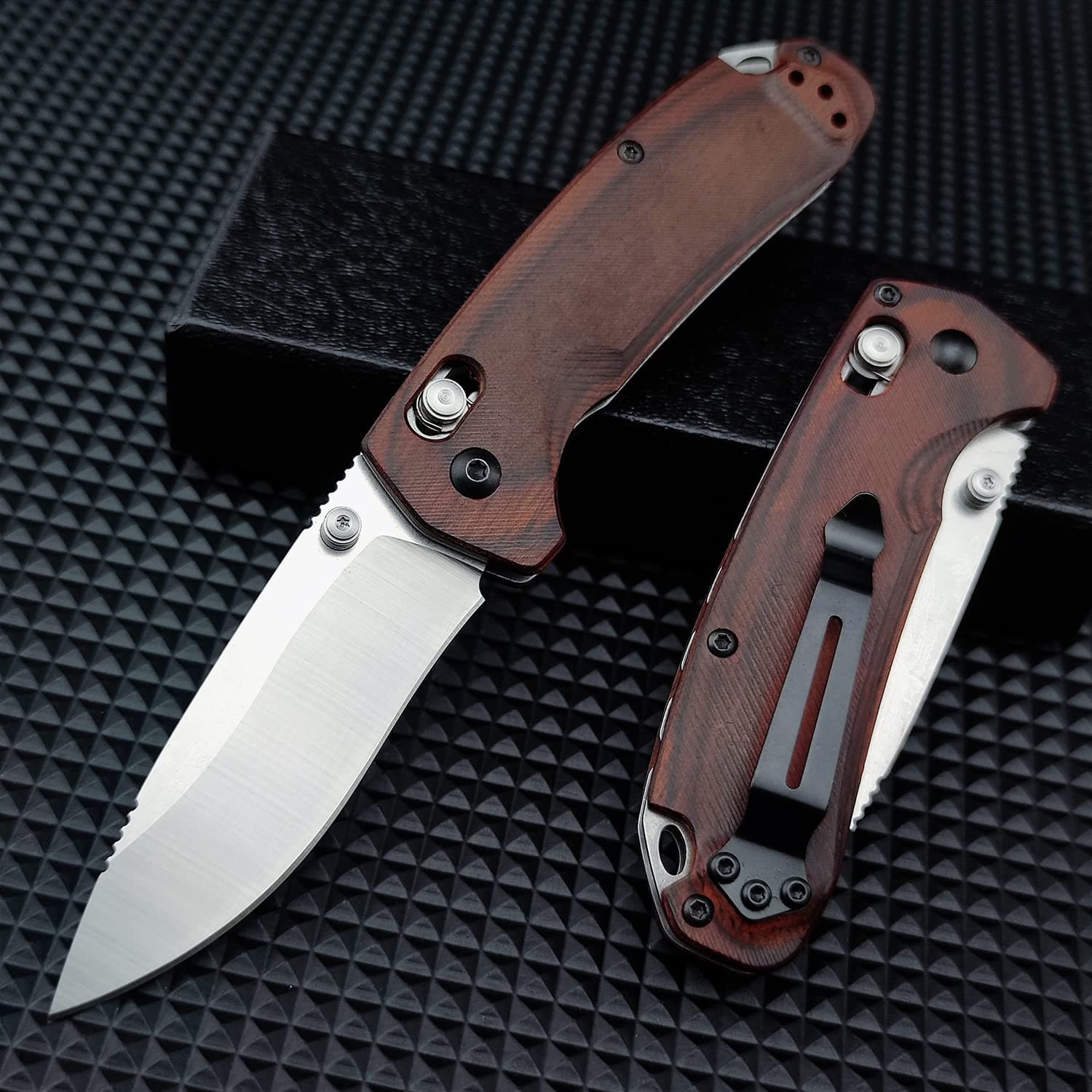 7 D2 Steel Axis Lock Knife with Wood Handle