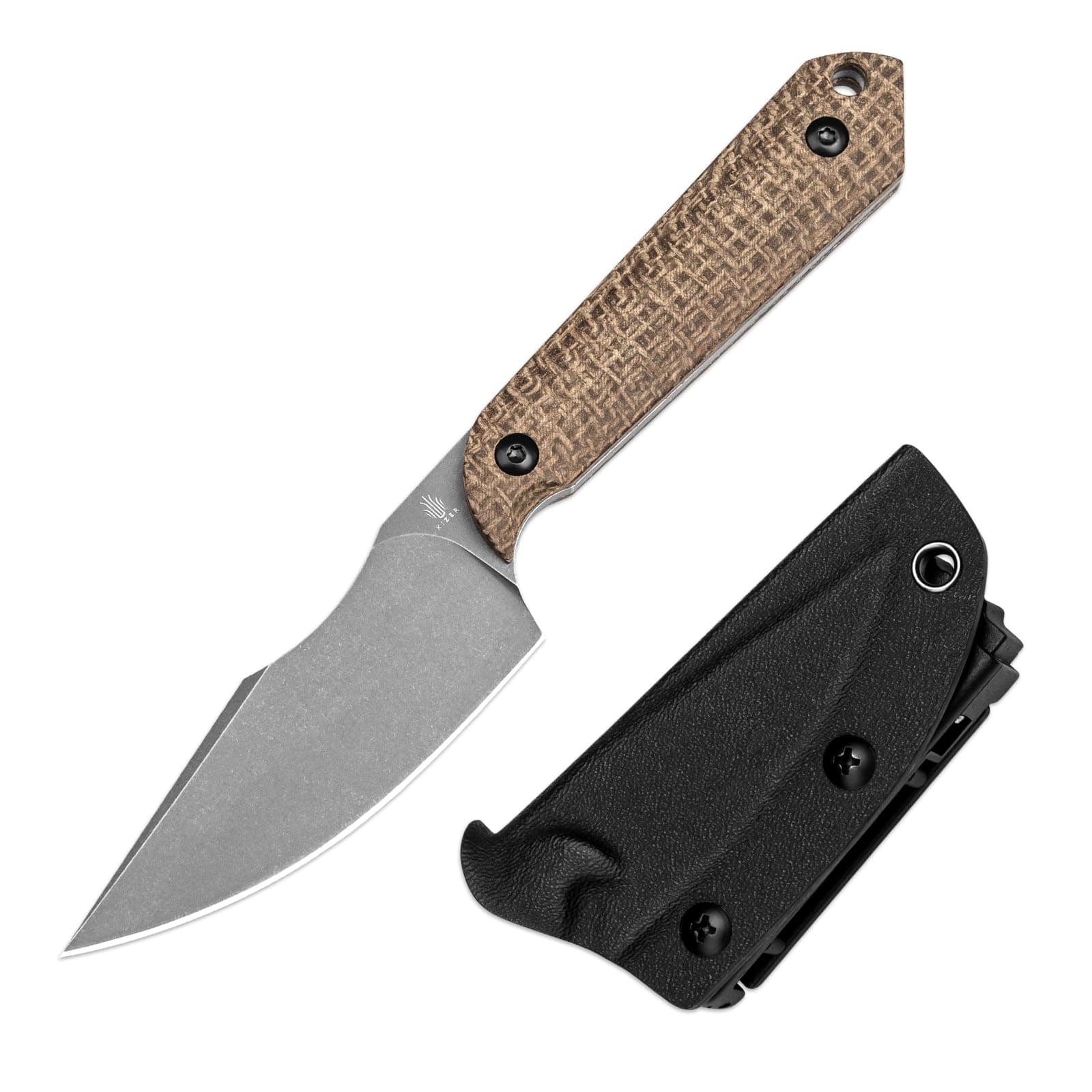 Kizer Mini Harpoon Fixed Blade Knife, 1040SM1, Micarta Handle, Hunting and EDC Camping Knife
