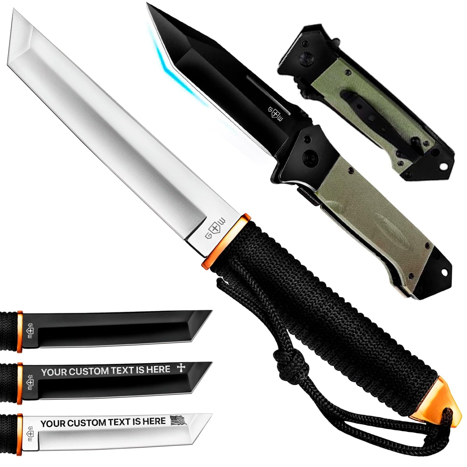 Grand Way Survival Tactical Tanto Knife – 5.9" Full Tang – 3+ Colors
