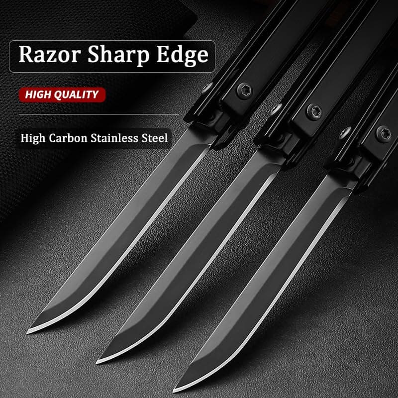 Slim Pocket Knife Set for Men - 3" Foldable, Glass Breaker, Leather Case, Camping & More - Black