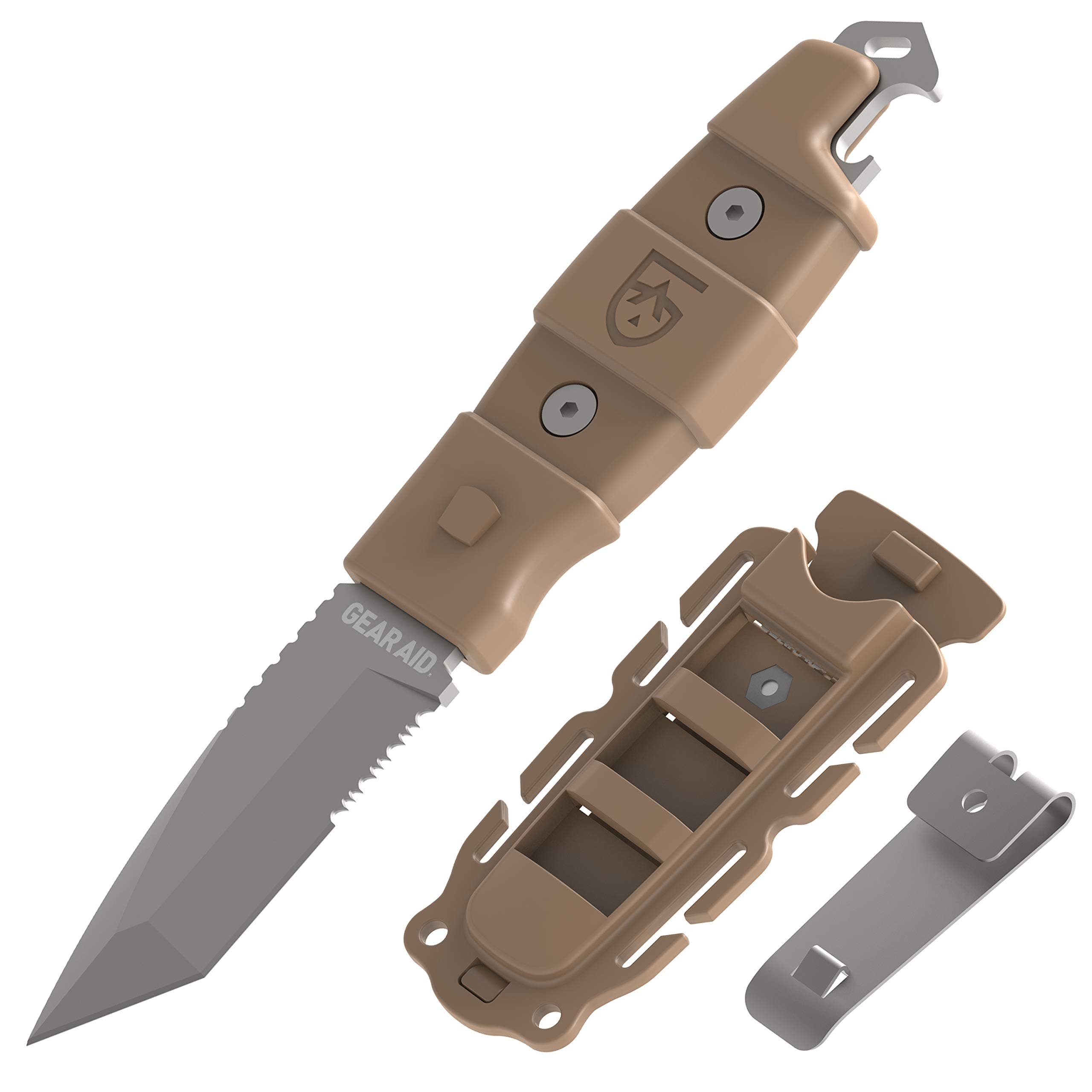 GEAR AID Quick Release Sheath, 3" Titanium-Coated Blade Tanto Knife