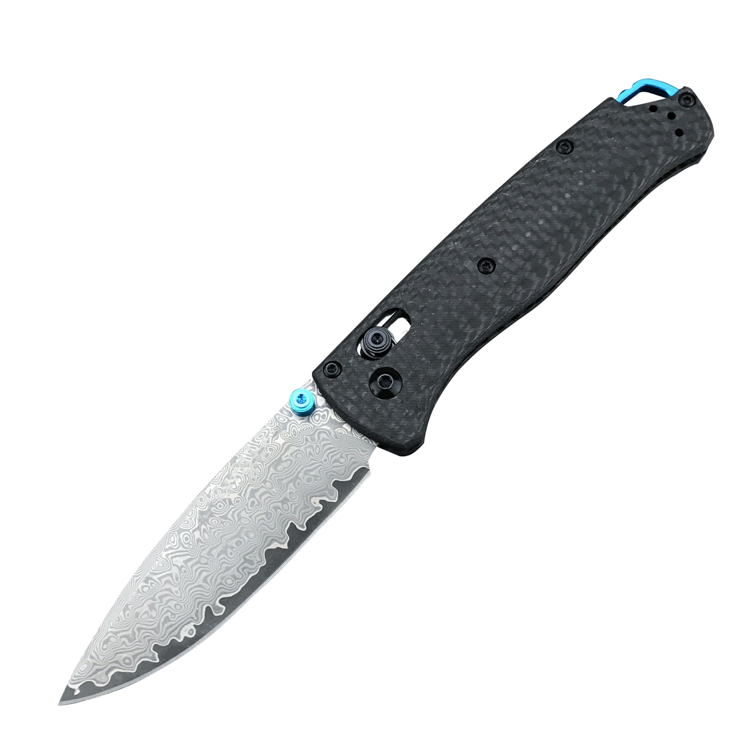 Axis Lock Damascus Blade EDC Knife, Carbon Fiber Handle Thumb Stud Manual Open