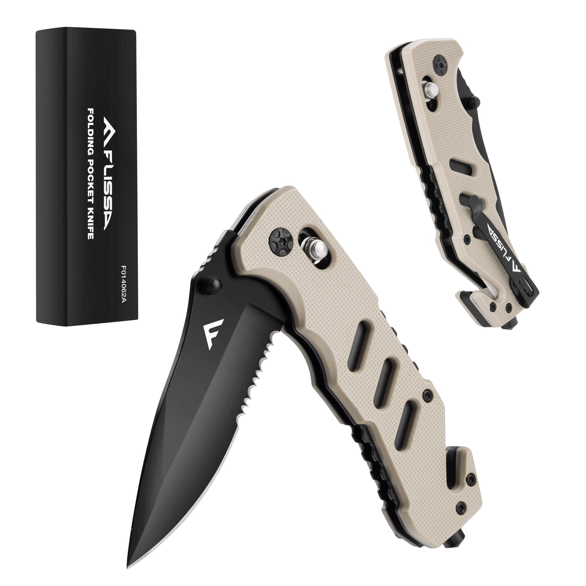 FLISSA Folding Pocket Knife: Clip, Glass Breaker, Seatbelt Cutter, Emergency Rescue Survival Knife