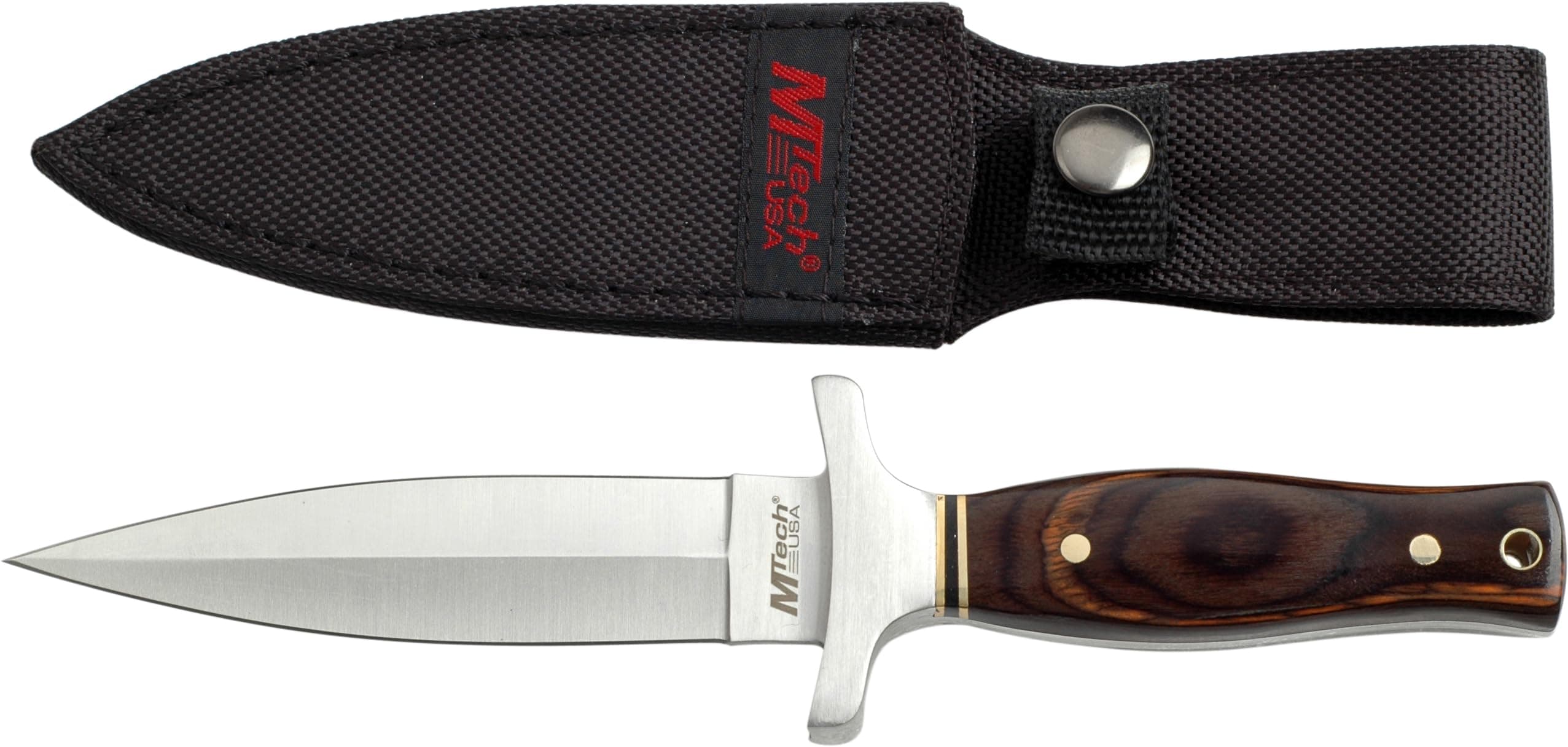 MTECH USA Satin Finish Sat Stainless Steel Blade, Brown Wood Handle Knife - Hunting, Camping, Survival, Tactical - MT-20