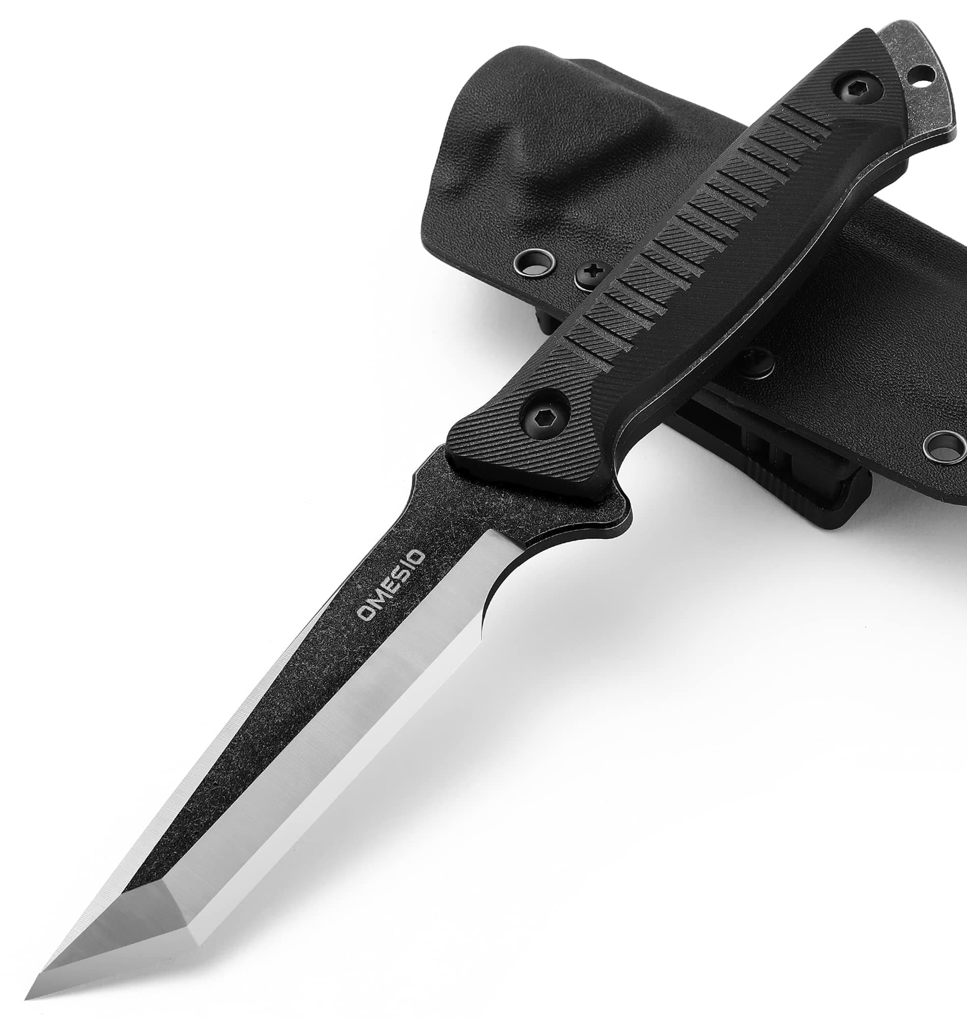 Omesio Tanto Fixed Blade Knife with Kydex Sheath, Outdoor Survival Gift for Men