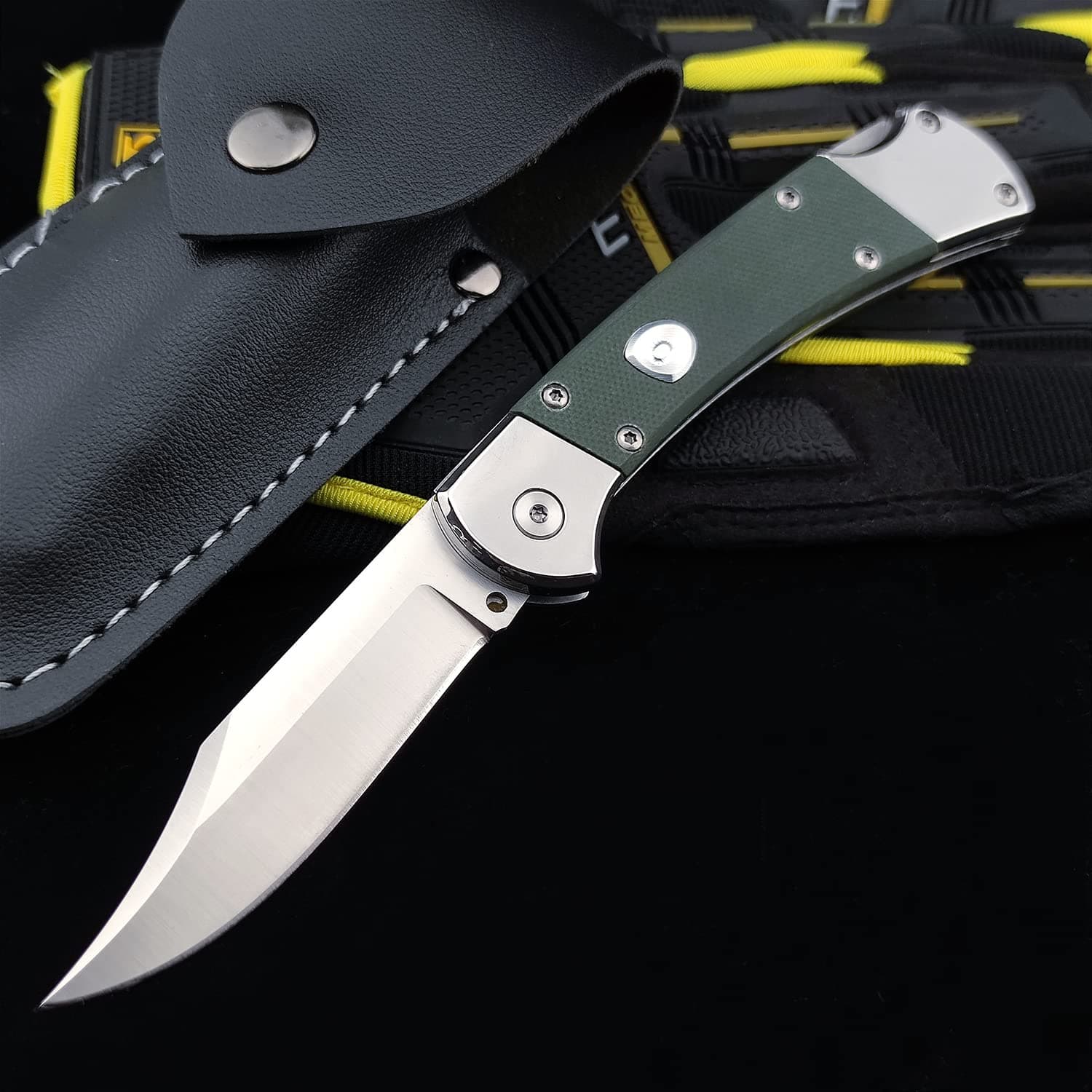 Assisted Opening Push Button Lock Knife, 440C Steel & G10 Handle, Camping EDC for Indoor & Outdoor (Green)