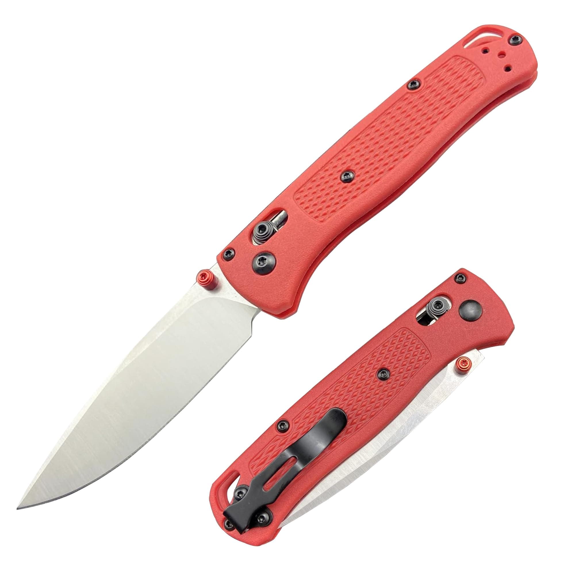 HUAAO Red Plain Edge Axis Lock Knife with Fiberglass Handle (Satin Finish)
