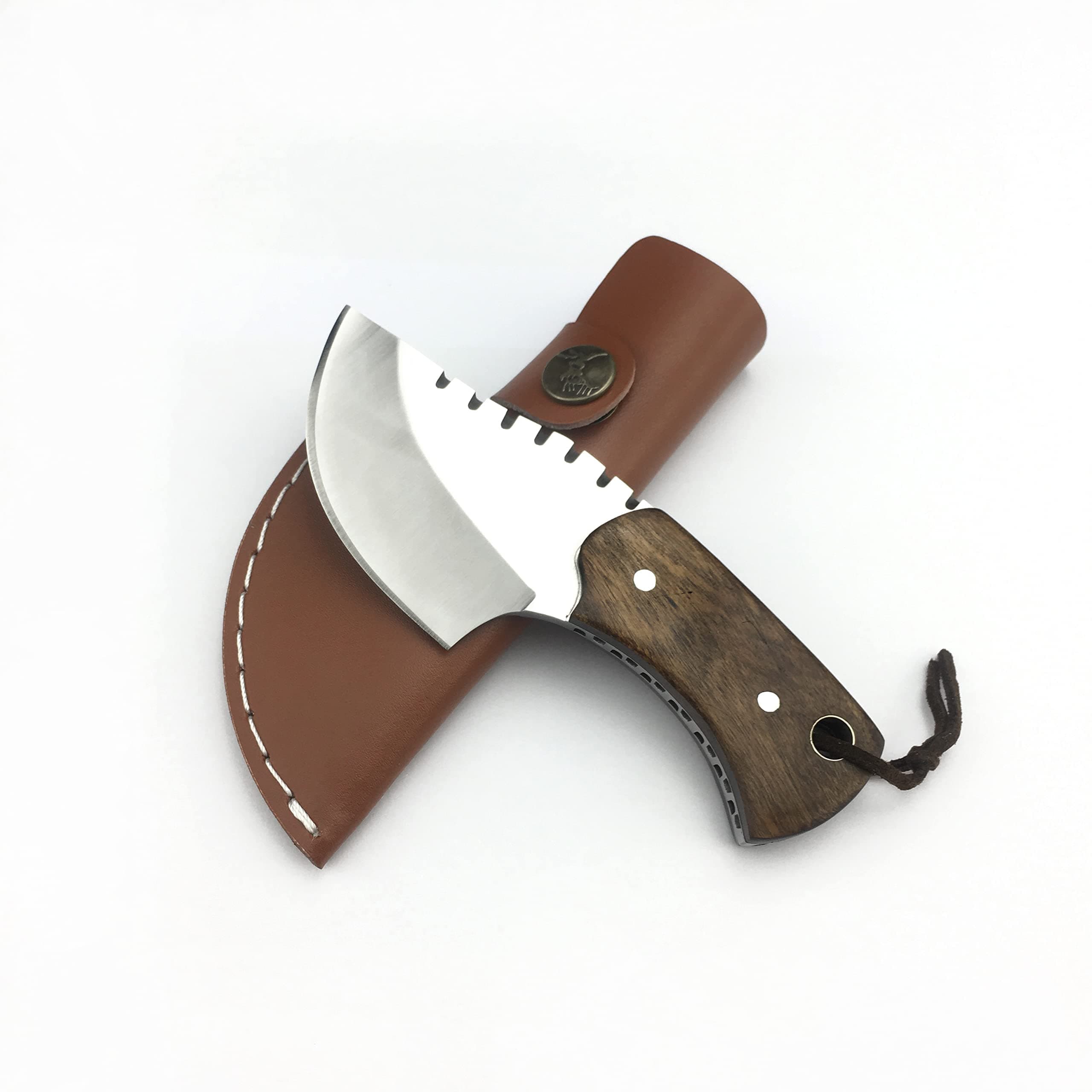 HUAAO Mini Fixed Blade Cleaver Knife, 2.7" 7Cr13MoV Steelblade, Wood Handle