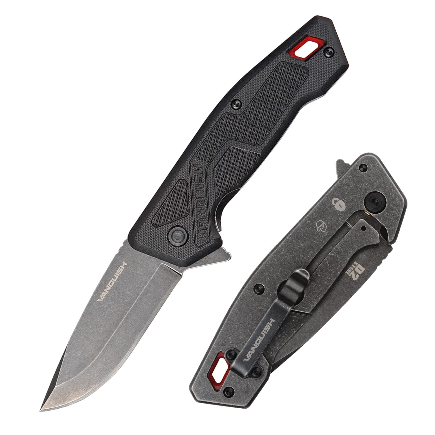 Vanquish D2 Steel Folding Pocket Knife, G10 Handle, EDC for Hunting & Camping