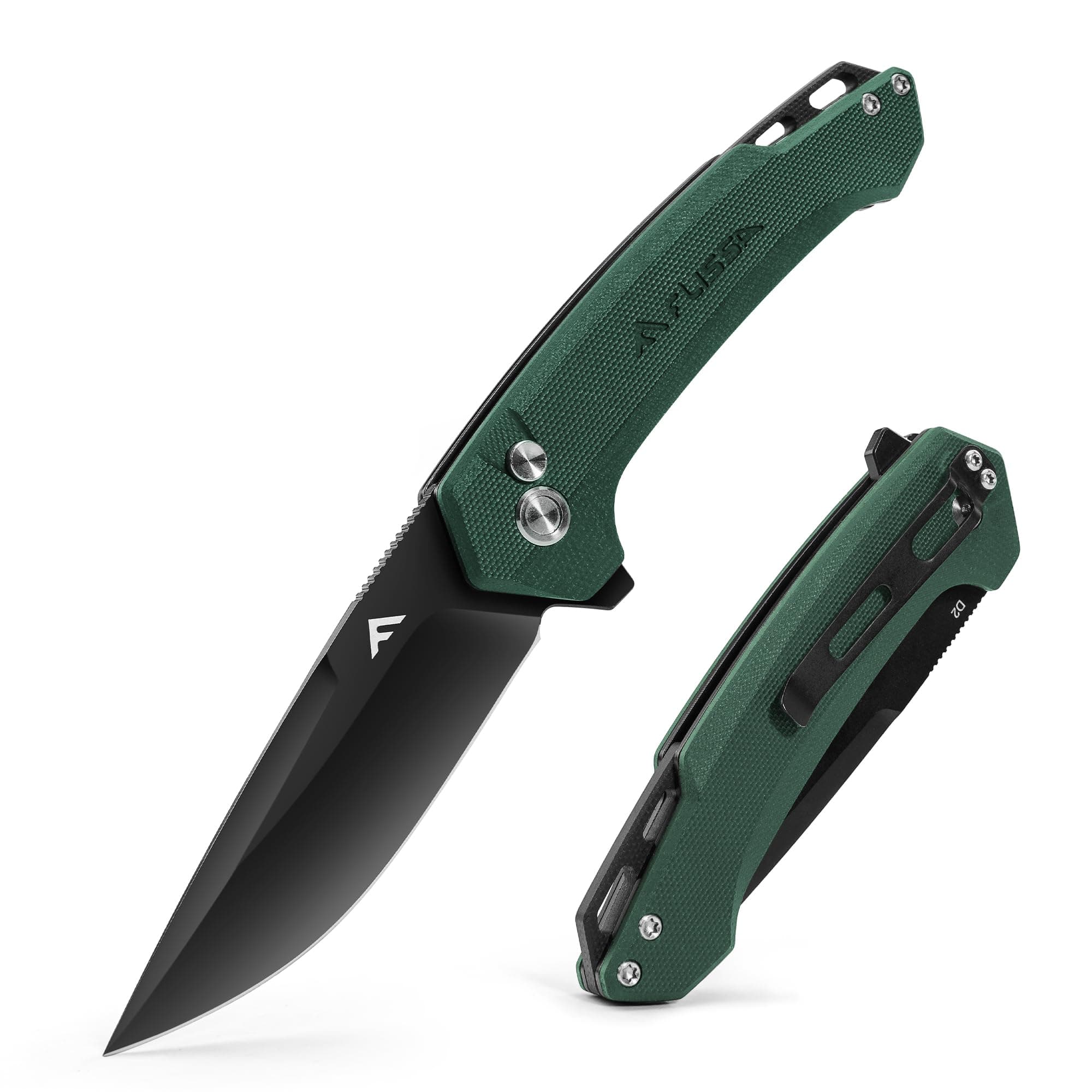FLISSA Green Pocket Folding Knife with D2 Blade and G10 Handle