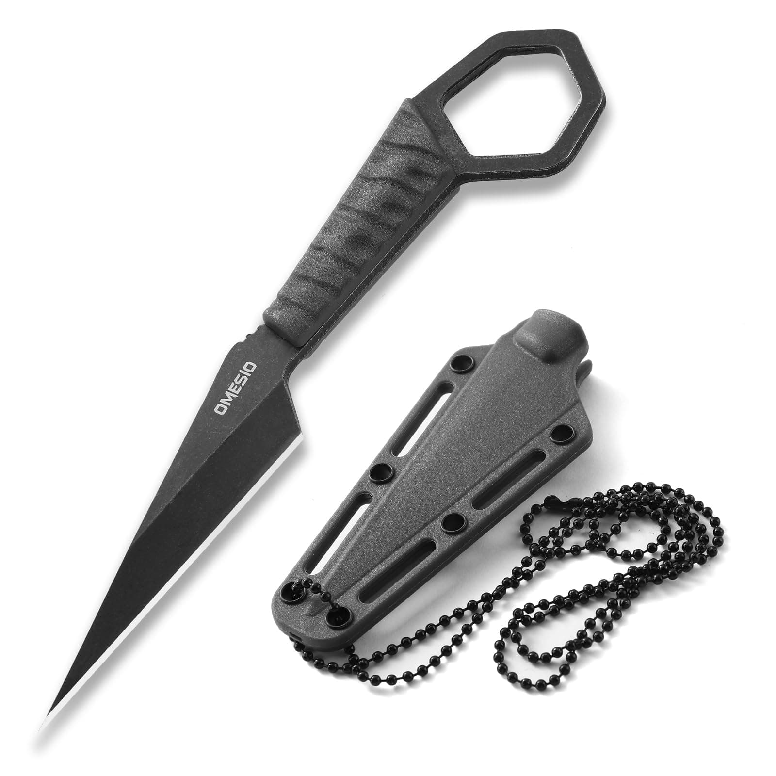 Omesio Black Full Tang Neck Knife, 6.38" EDC Tactical Knife for Men