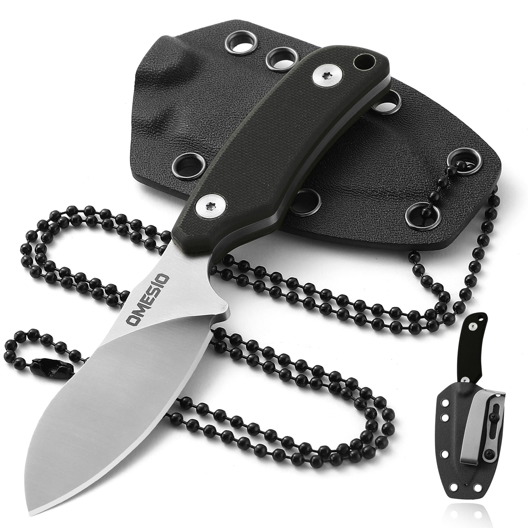 Omesio Full Tang Neck Knife, D2 Steel, G10 Handle, Kydex Sheath