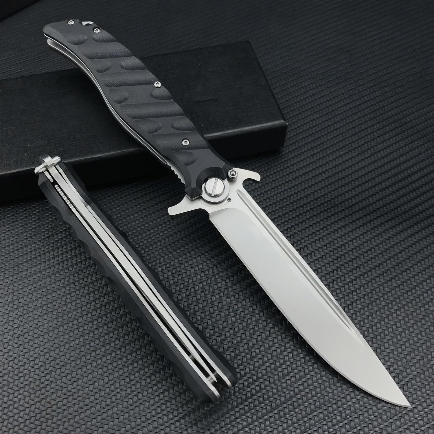 Large Flipper Assisted Opening Pocket Knife for Men, D2 Steel Folding with G10 Handle