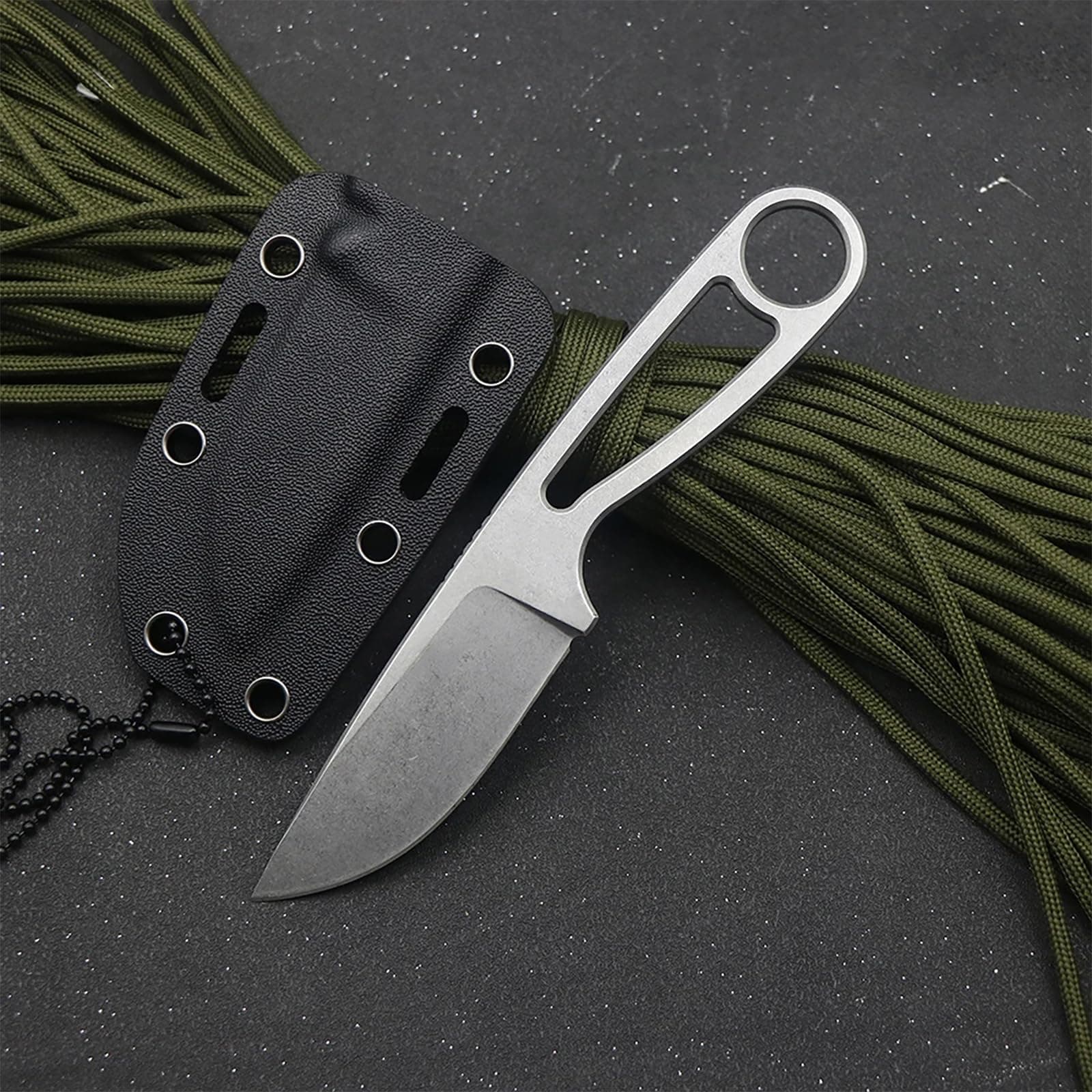 EDC Fixed Blade Knife with Sheath and Neck Cord, Full Tang Multi-Purpose Knife