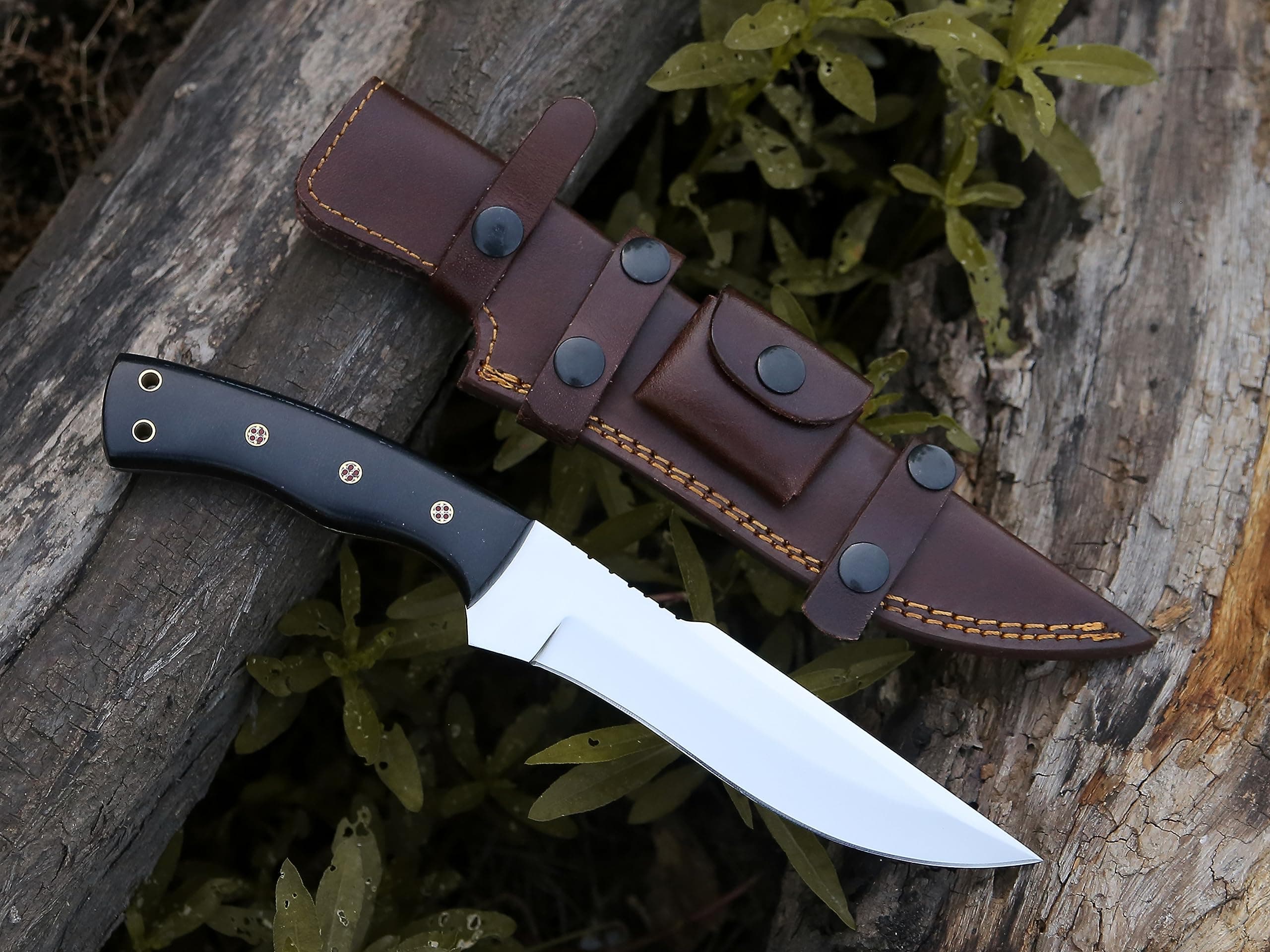 HMC Handmade Mirror Polished D2 Stainless Steel Fixed Blade Hunting Knife (Mirror)