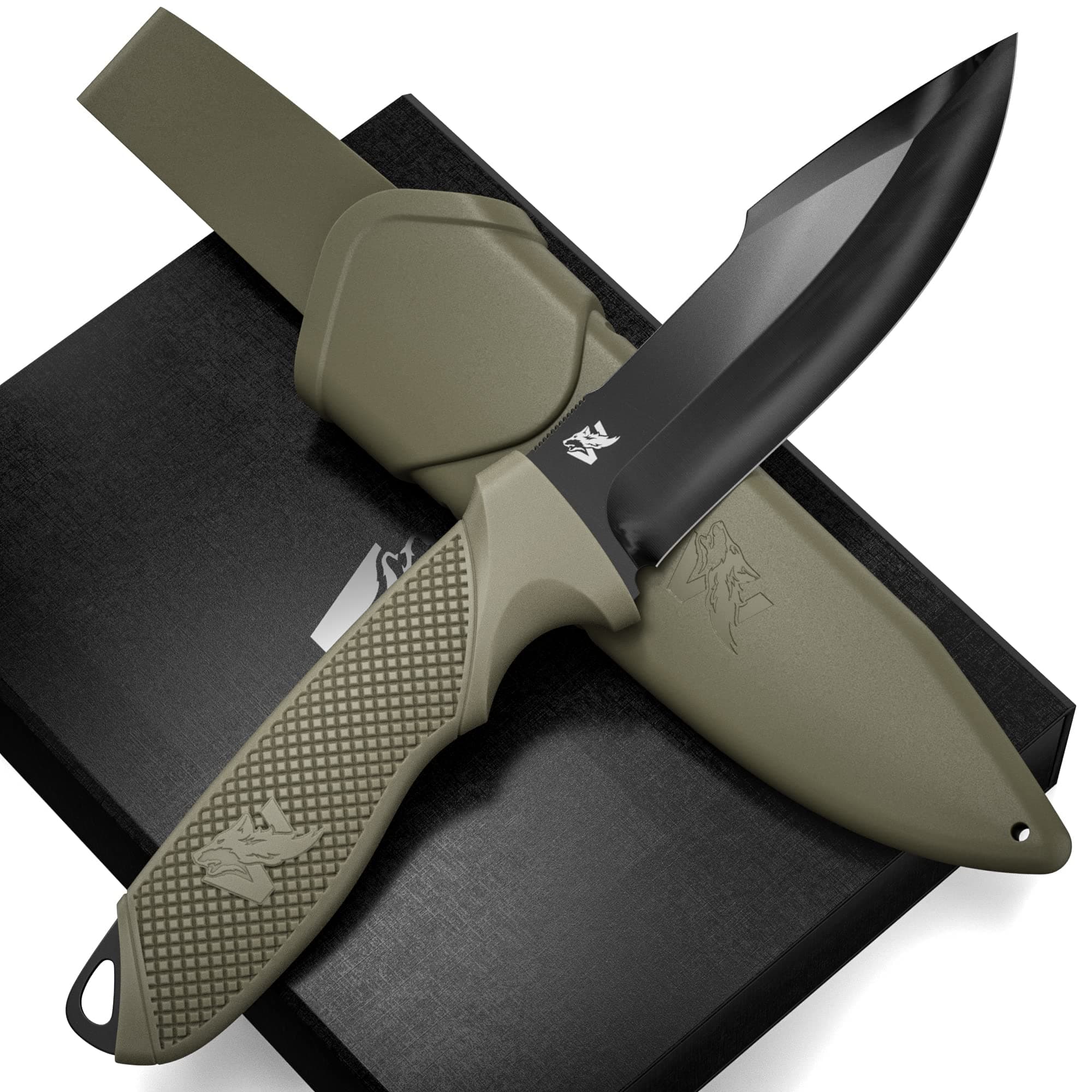 ODENWOLF Full Tang Survival Knife - D2 Steel Bushcraft and Camping EDC