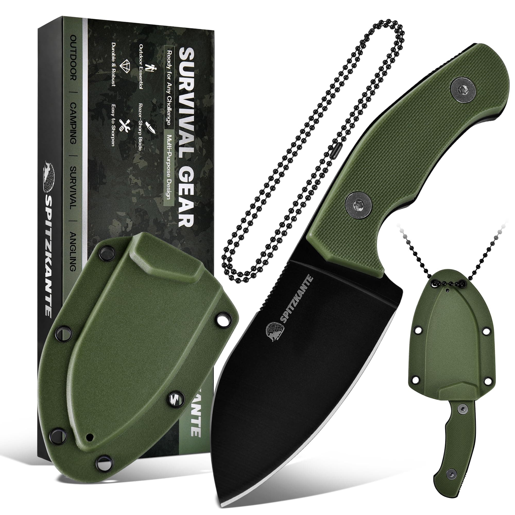 P-DA 5.5" Neck Knife, 2.8" 5Cr14MoV Stainless Steel, Mini EDC for Men, Green Sheath Included