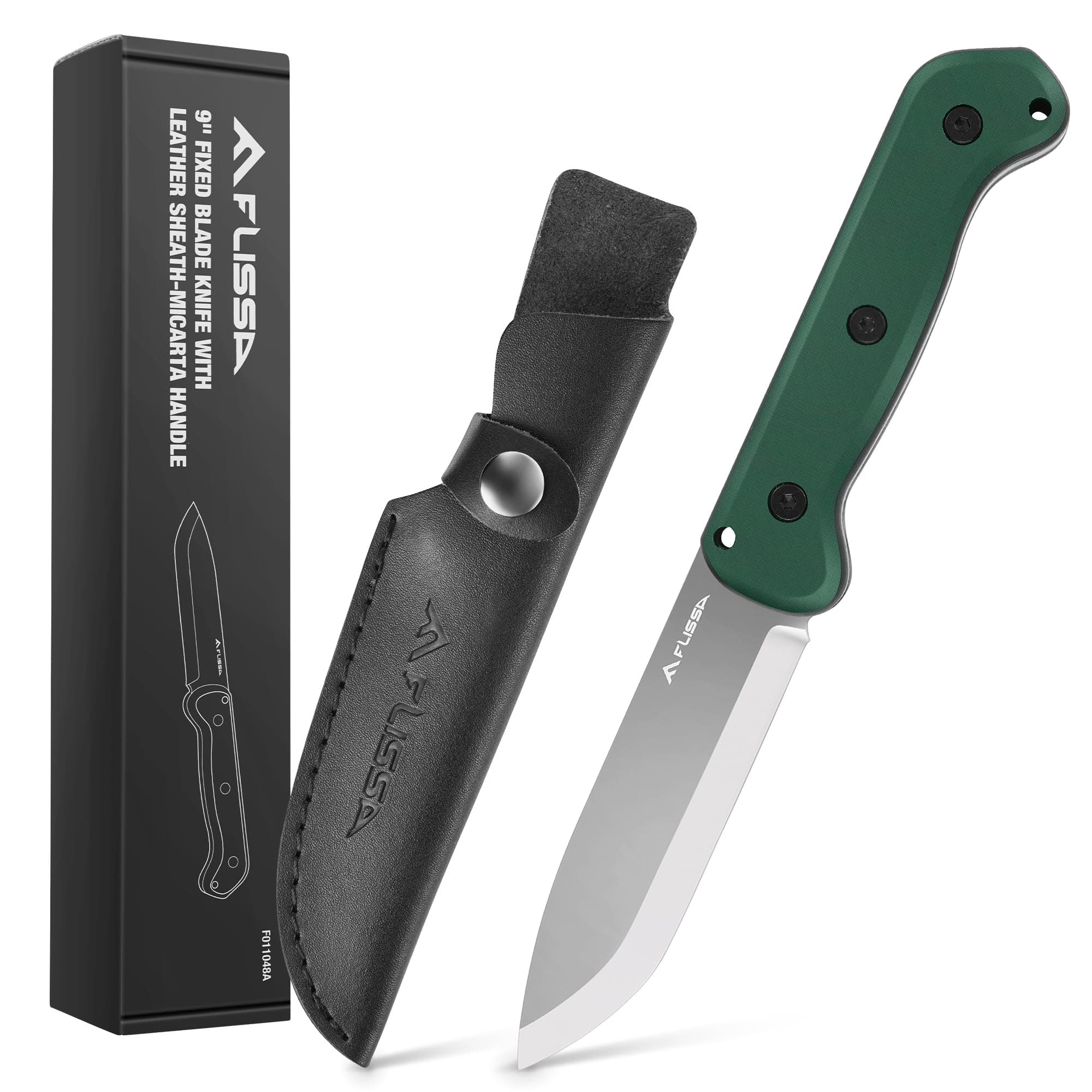 FLISSA 9" D2 Steel Hunting Knife for Camping & Outdoor, Christmas Gift