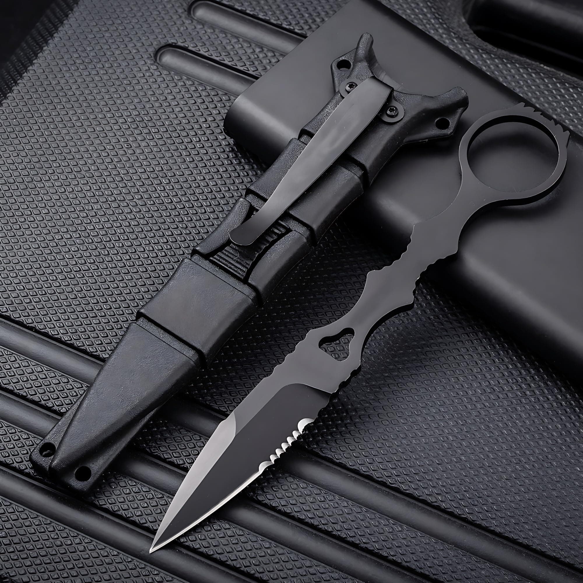 6.7 Inch 440C Fixed Blade Portable Knife for Camping with Kydex Sheath (Black)