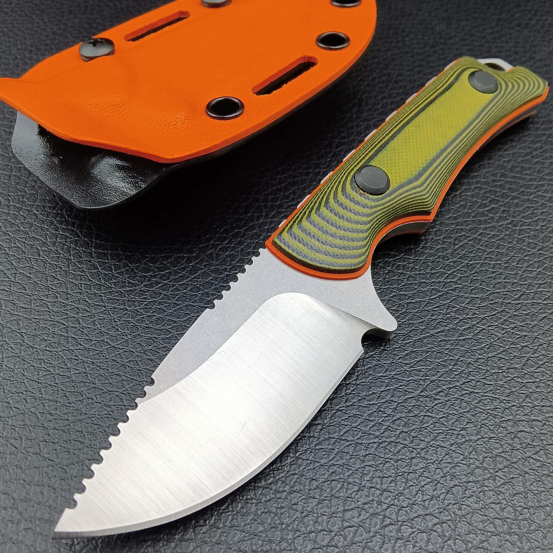 HUAAO Hidden Canyon Hunter Fixed Blade Knife for Men - Full Tang 8Cr13Mov Blade with G10 Handle, Kydex Sheath for EDC, Hunting, Camping, Fishing, Self Defense (Orange G10 Handle)
