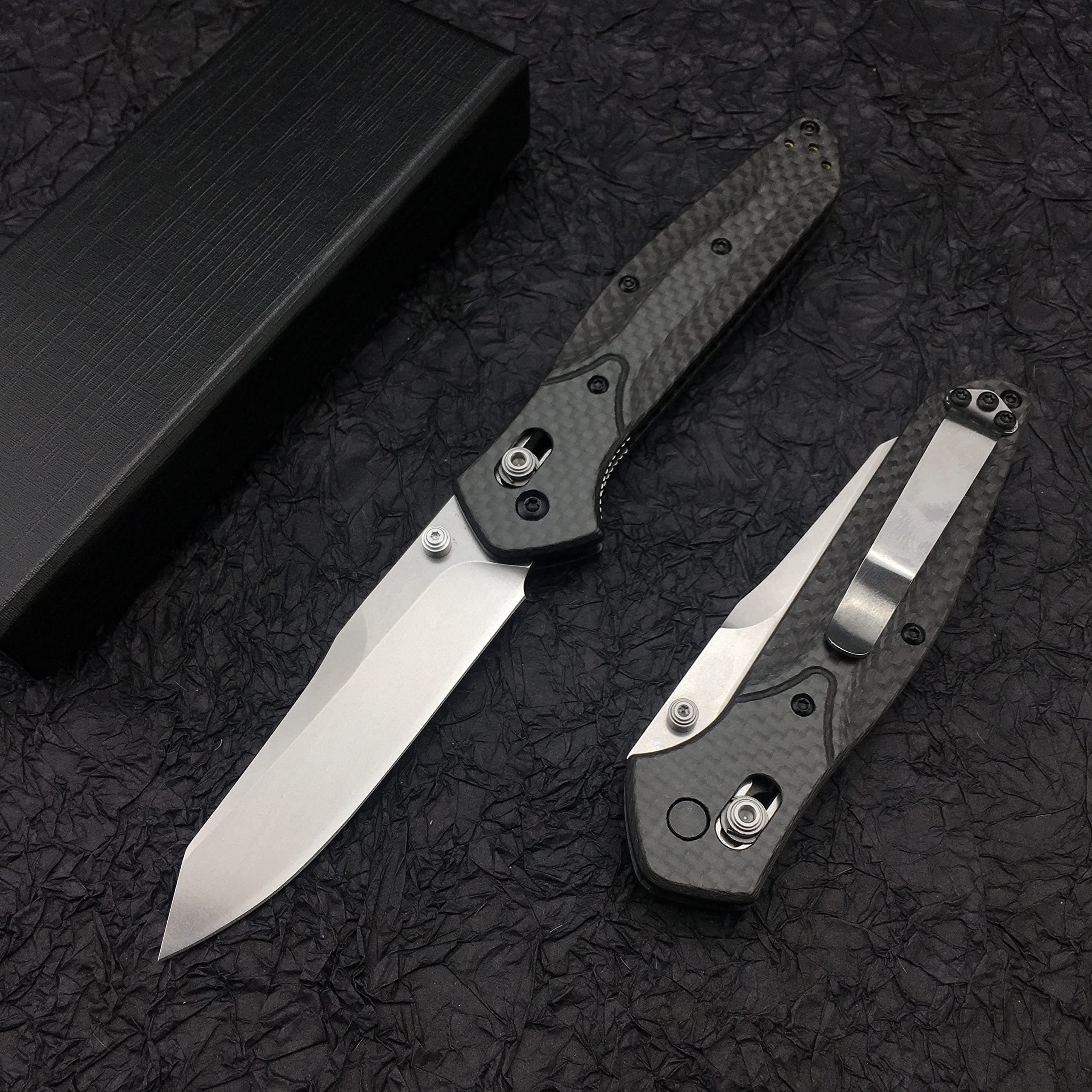 HUAAO 7.7in EDC Pocket Knife with 3.6in D2 Steel Blade and Carbon Fiber Handle for Outdoor Camping