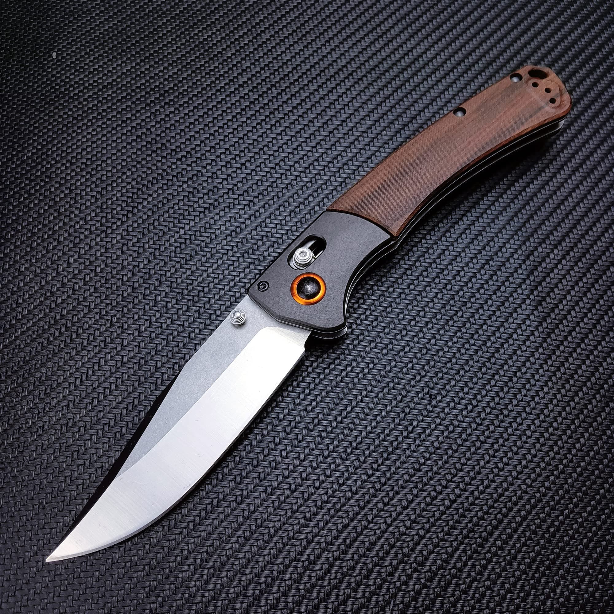 HUAAO Crooked River Folding Knife With D2 Blade For Outdoor Activities (Dark Brown Wood)