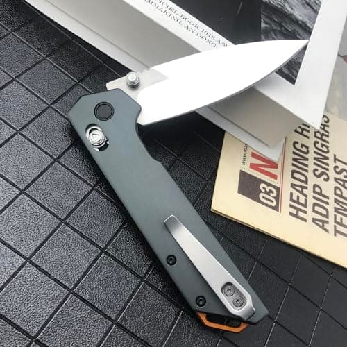 7.9" Axis Lock Pocket Knife, 8Cr13Mov Blade, Aluminum Handle, Grey EDC Knife
