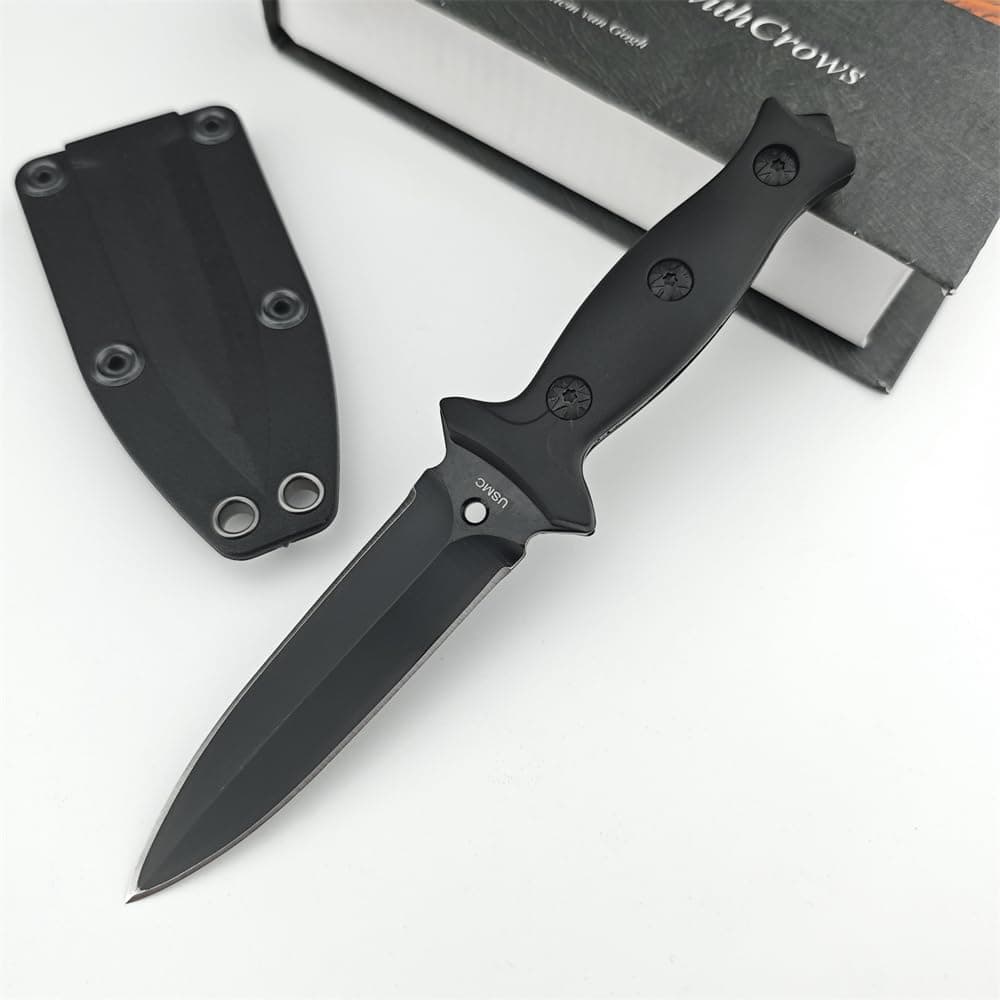 Goshawk 7.3" 440C Black Coated Fixed Blade Knife with ABS Handle