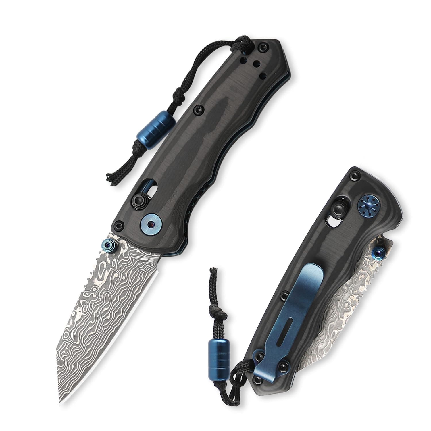 Axis Lock Folding Knife with Black Carbon Fiber, 2.4" Damascus Blade, Perfect for Camping and Everyday Use